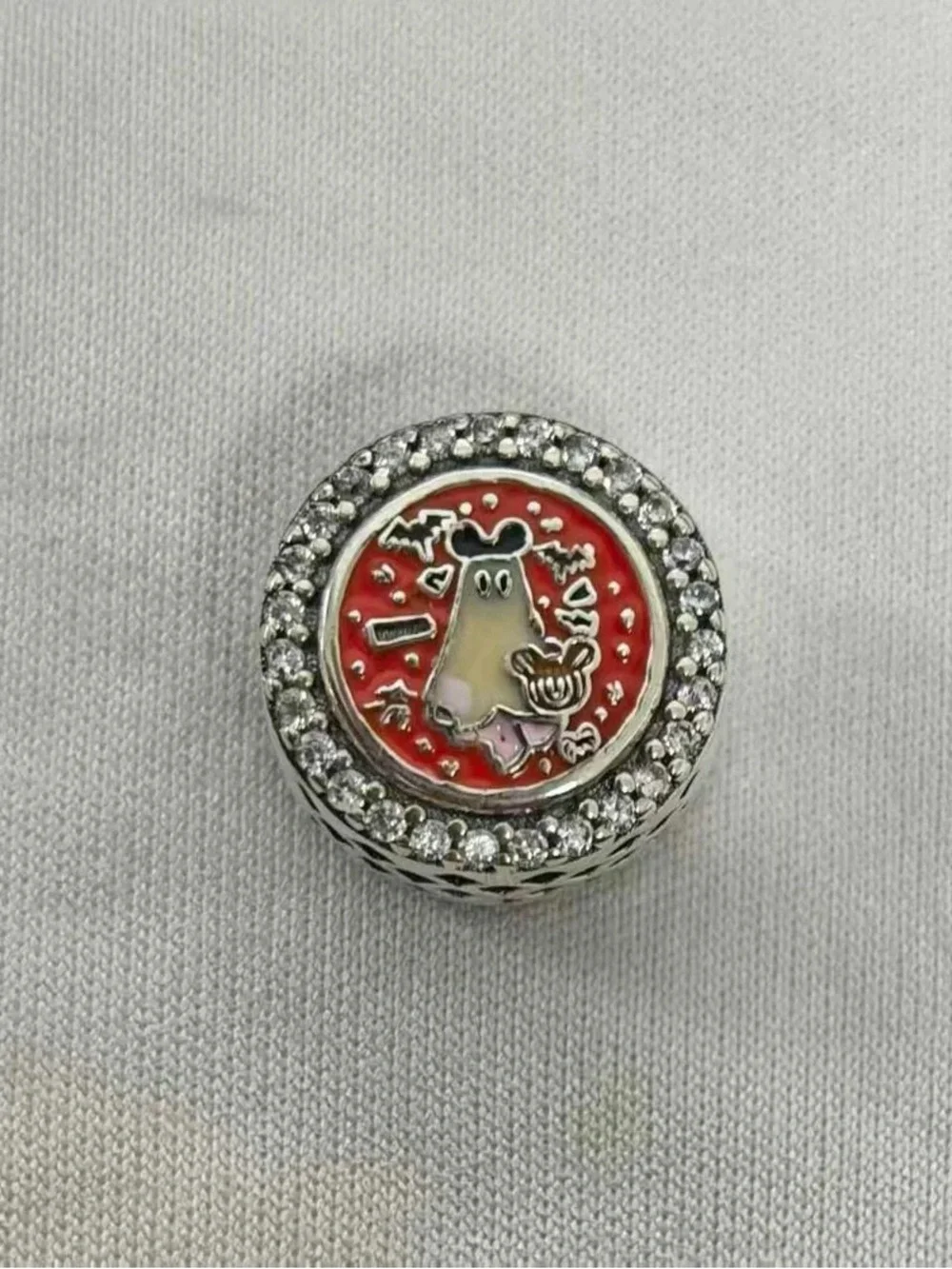 Pandora Silver Tone Red Enamel Moose Charm with Clear Crystals